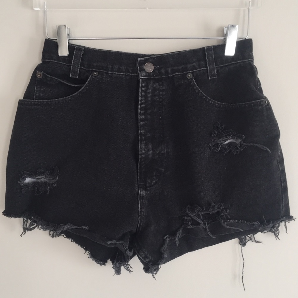 Vintage Distressed Black Denim Cutoff Jean Shorts